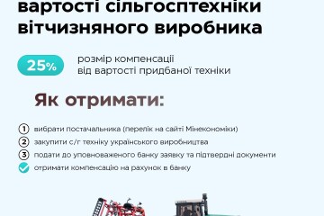 Часткова компенсація вартості української  с/г техніки та обладнання з державного бюджету у 2024 році