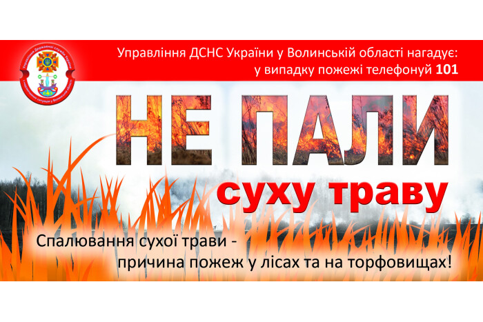 Луцький МРВ Управління ДСНС України у Волинській області закликає громадян відмовитися від звички спалювання сухої трави, сміття та чагарників